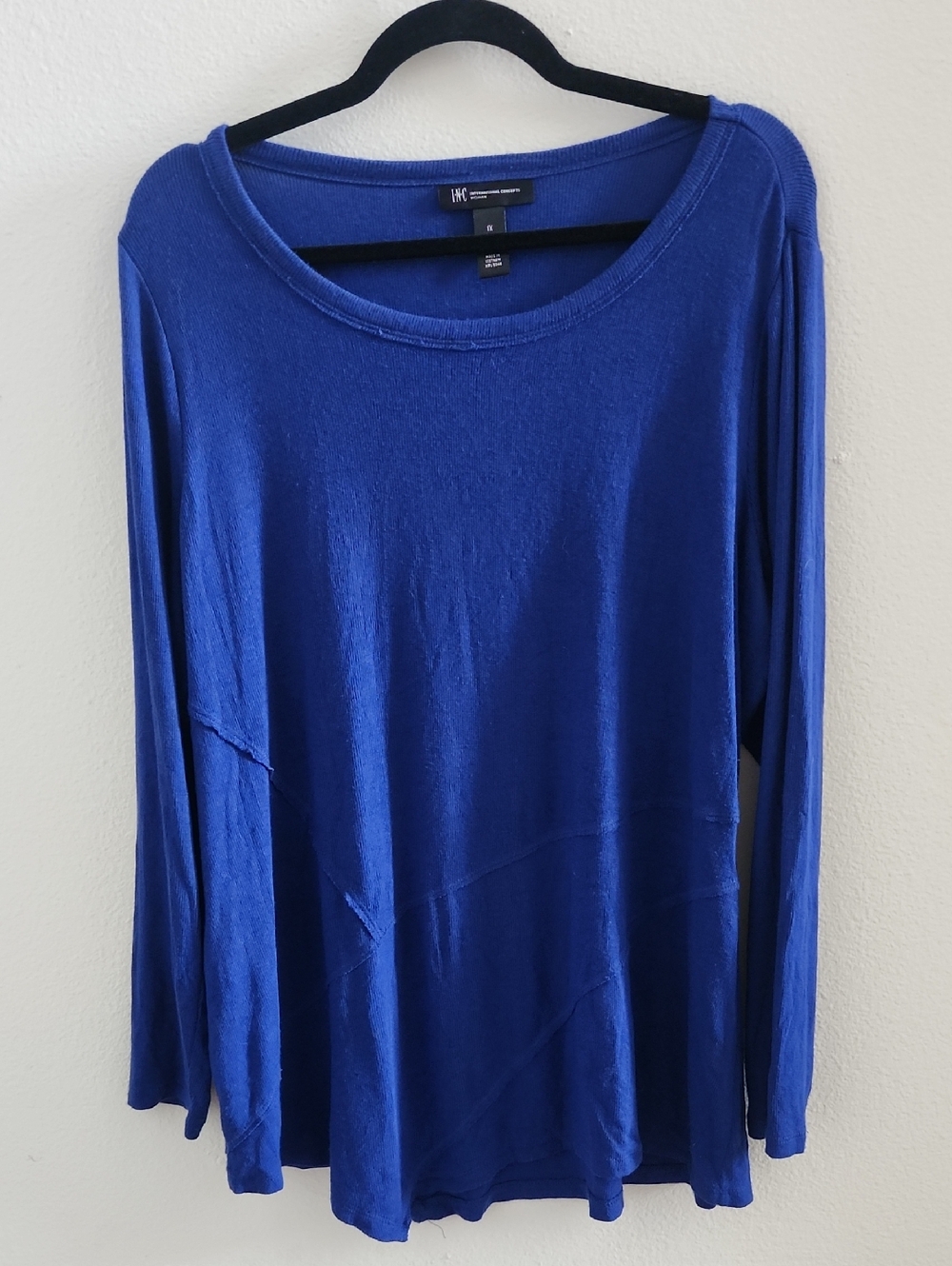 INC International Concepts Royal Blue Long Sleeve Scoop Neck Top